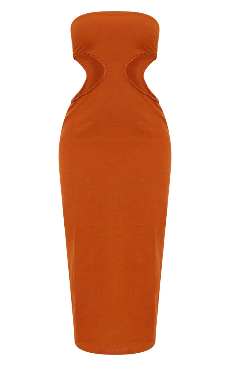 Rust Linen Bandeau Side Cut Out Maxi Dress 7 Rust Linen Bandeau Side Cut Out Maxi Dress - Image 5