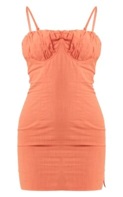 Orange Linen Look Underwired Bust Detail Strappy Bodycon Dress -Cheap Dress Store 01f228bda5759fc98230404732d8ae36f8aa32fb cne1394 5