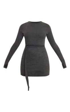 Charcoal Rib Wrap Tie Waist Bodycon Dress -Cheap Dress Store 04fce59fe331d614172acc256d6b5b0bdb376efd cnb3600 5