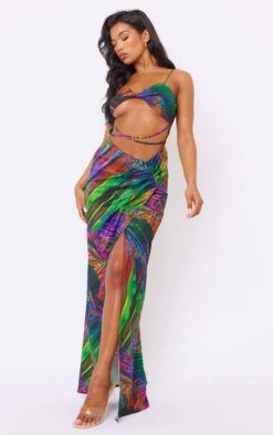 Multi Tropical Print Twist Detail Cut Out Strappy Maxi Dress