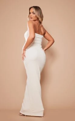 Cream Textured Detail Bandeau Maxi Dress