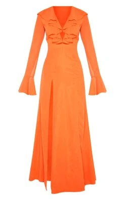 Bright Orange Plunge Frill Maxi Dress -Cheap Dress Store 0a49cef70bcaba2507924fba91622b3c808a0174 cmd6710 3