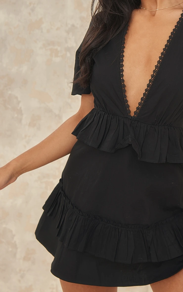 Black Short Sleeve Tiered Skirt Shift Dress 6 Black Short Sleeve Tiered Skirt Shift Dress - Image 4