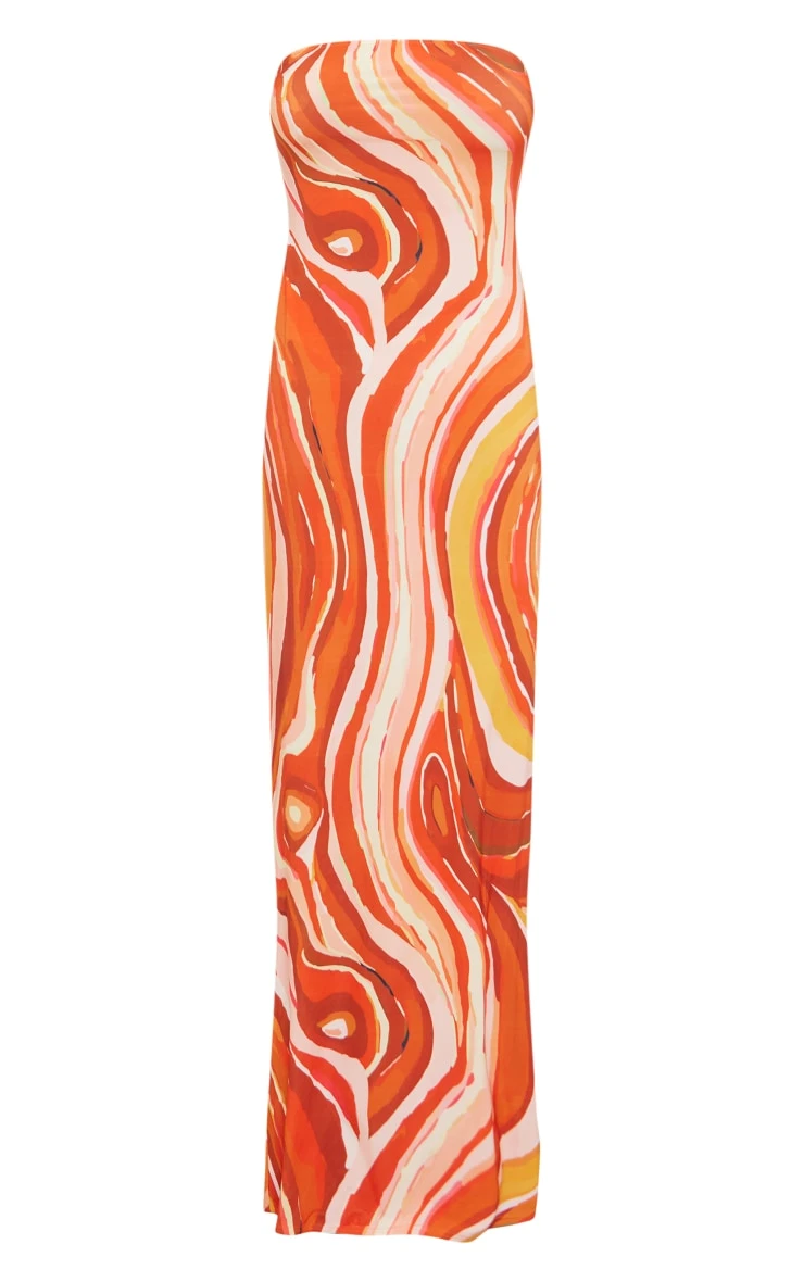 Orange Swirl Print Slinky Bandeau Maxi Dress 7 Orange Swirl Print Slinky Bandeau Maxi Dress - Image 5