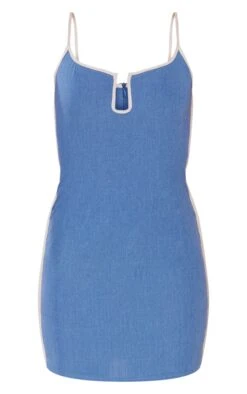 Blue Linen Look V Bar Contrast Seam Strappy Bodycon Dress -Cheap Dress Store 0bffff8a3c1b839e4c0e9c0efd61d341e242bb92 cne1387 5