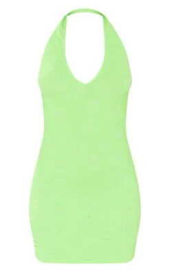 Lime Crinkle Flower Detail Halter Bodycon Dress -Cheap Dress Store 0c392865500b0eb08d2ee1710272cbf02ecdaea2 cne3785 5