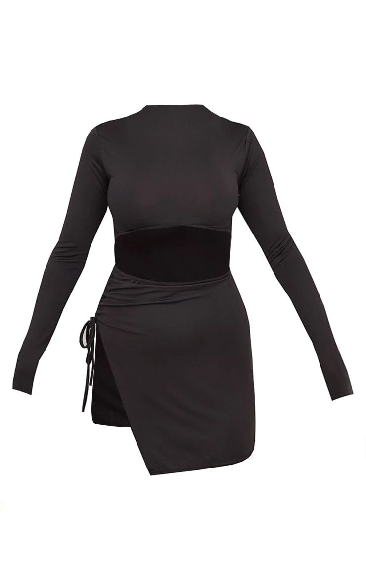 Black Slinky High Neck Cut Out Long Sleeve Bodycon Dress 7 Black Slinky High Neck Cut Out Long Sleeve Bodycon Dress - Image 5