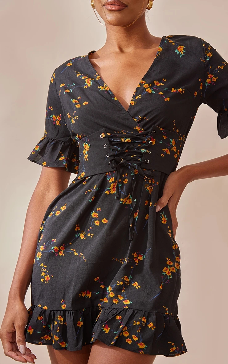 Black Floral Corset Swing Dress 6 Black Floral Corset Swing Dress - Image 4
