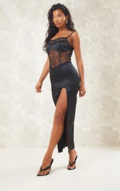 Black Satin Lace Insert Strappy Split Detail Midaxi Dress 9 Black Satin Lace Insert Strappy Split Detail Midaxi Dress -Cheap Dress Store 1348a6ca6ba49466a157aa07140229e9f2621702 cne2683 3