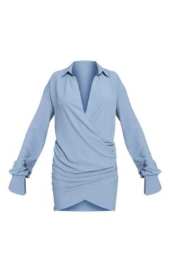 Light Blue Textured Woven Extreme Plunge Bell Cuff Shirt Dress -Cheap Dress Store 15f4ac7a3b2c36dcd1e4cf3d628c7ecb35cb2bb6 cnd0598 5