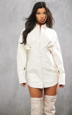 Cream Faux Leather Fitted Shirt Dress -Cheap Dress Store 161173ab44893a52dfef3c4ec0d2ab179db17093 cnc8318 3