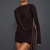 Chocolate Slinky Drape Detail Shoulder Pad Bodycon Dress