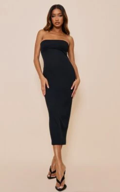 Black Ribbed Bandeau Underbust Detail Midaxi Dress