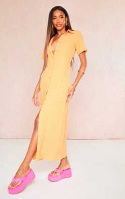 Orange Crinkle Textured Button Maxi Shirt Dress -Cheap Dress Store 1ad09741d1bf4bf92f55c631a2c830875c6ace0f cnd8851 3