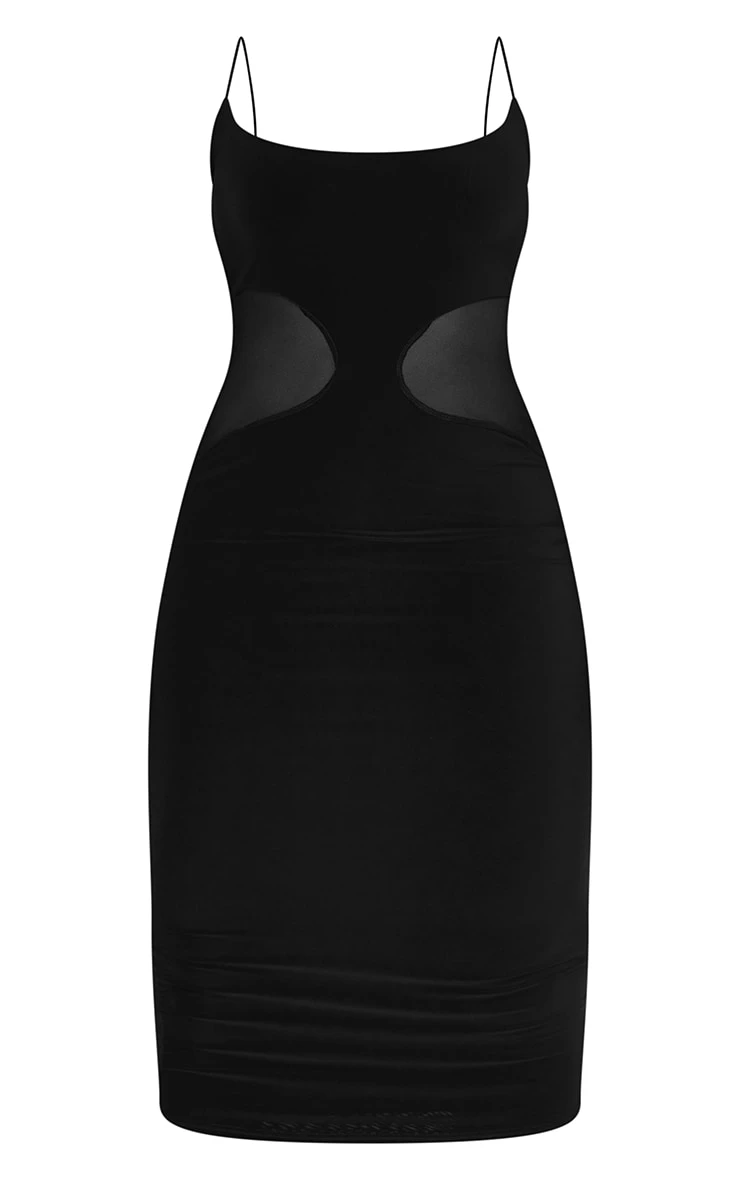Black Mesh Waist Panel Strappy Midi Dress 7 Black Mesh Waist Panel Strappy Midi Dress - Image 5