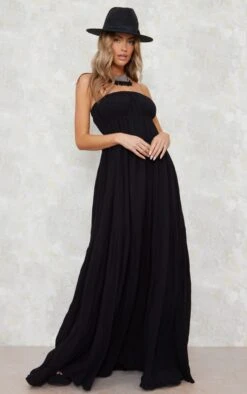 Black Bandeau Cut Out Back Floaty Maxi Dress
