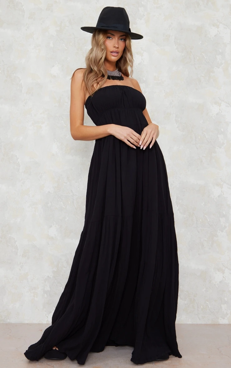Black Bandeau Cut Out Back Floaty Maxi Dress 3 Black Bandeau Cut Out Back Floaty Maxi Dress