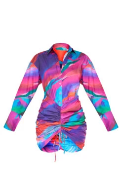 Multi Abstract Print Oversized Shirt Ruched Bodycon Dress -Cheap Dress Store 2333ec98972550db99041d9e43539c1792a597f4 cnd6340 5