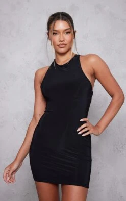 Black Slinky Knot Back Detail Bodycon Dress