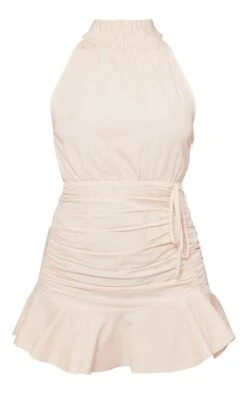 Stone Linen Look Shirred High Neck Frill Hem Bodycon Dress -Cheap Dress Store 238a76cff6cb197bb0922c5a9c5f5eb711448bf1 cnd2244 5