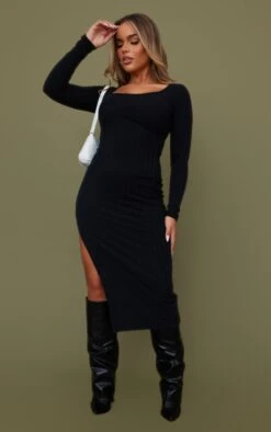Black Wide Rib Asymmetric Neck Split Detail Midaxi Dress -Cheap Dress Store 27d1068c02ffd40d0b8fb35f9e606077f336d969 cnc6651 3