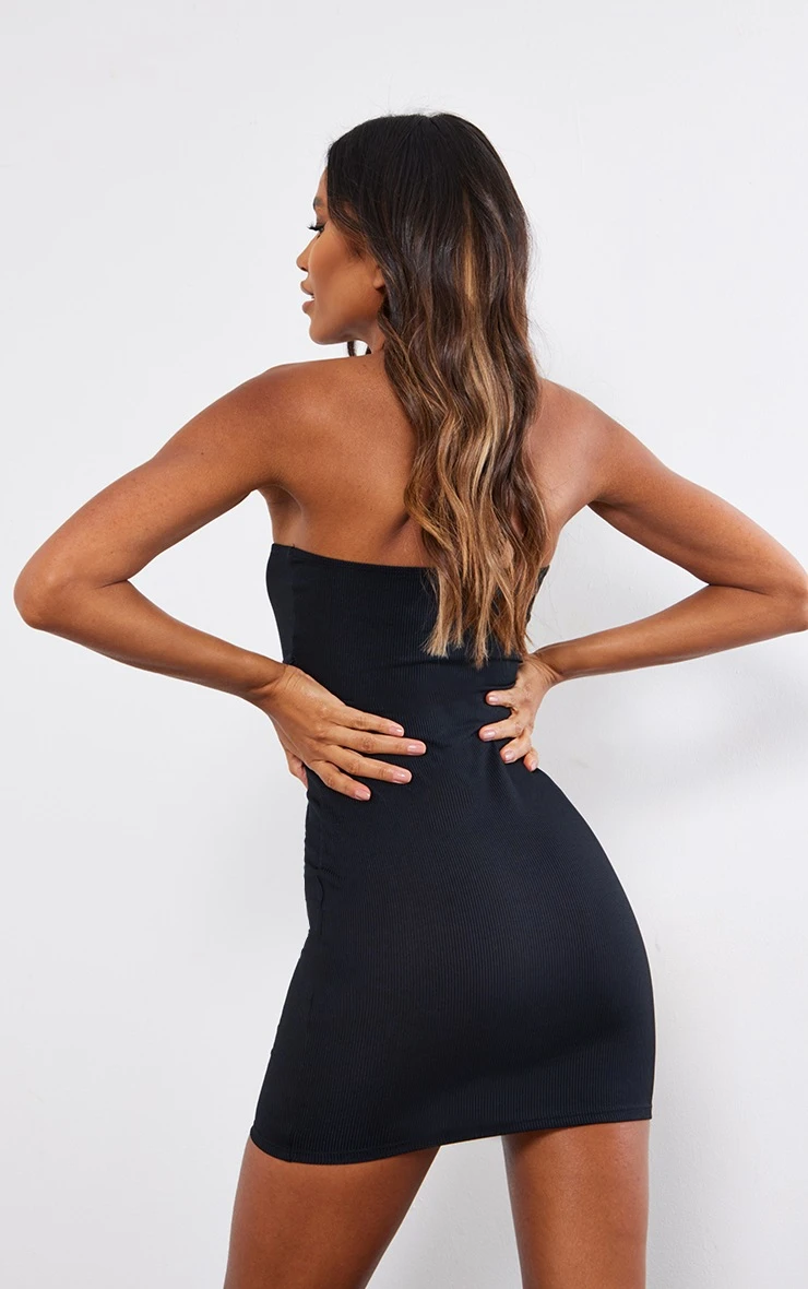 Black Ribbed Bandeau Underbust Detail Bodycon Dress 4 Black Ribbed Bandeau Underbust Detail Bodycon Dress - Image 2