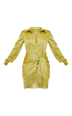 Lime Satin Drape Detail Tassel Hem Shirt Dress -Cheap Dress Store 295b890d7ba47a9a22712e1b25dd20eae7ef5aa4 cnd7687 5