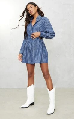 Dark Blue Stripe Cut Out Ruched Waist Detail Shirt Dress -Cheap Dress Store 2f788b3ea47762ae7029c5b73e0abb9fed10ce94 cnd4048 3