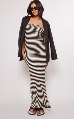 Monochrome Stripe Towelling Maxi Dress