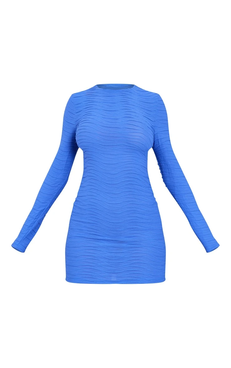 Cobalt Textured Crew Neck Long Sleeve Bodycon Dress 7 Cobalt Textured Crew Neck Long Sleeve Bodycon Dress - Image 5