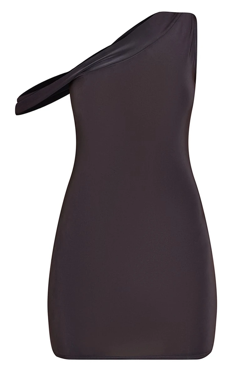 Slate Grey Slinky One Shoulder Drape Bodycon Dress 7 Slate Grey Slinky One Shoulder Drape Bodycon Dress - Image 5