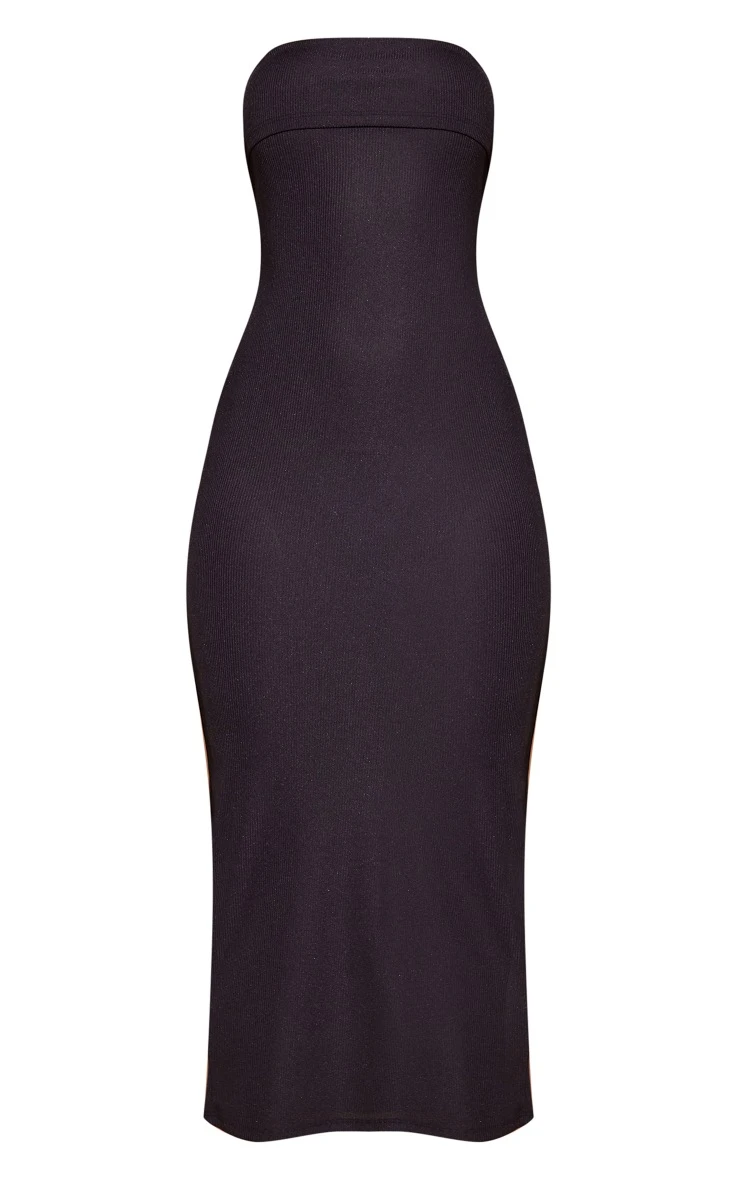 Black Ribbed Bandeau Fold Over Midaxi Dress 7 Black Ribbed Bandeau Fold Over Midaxi Dress - Image 5