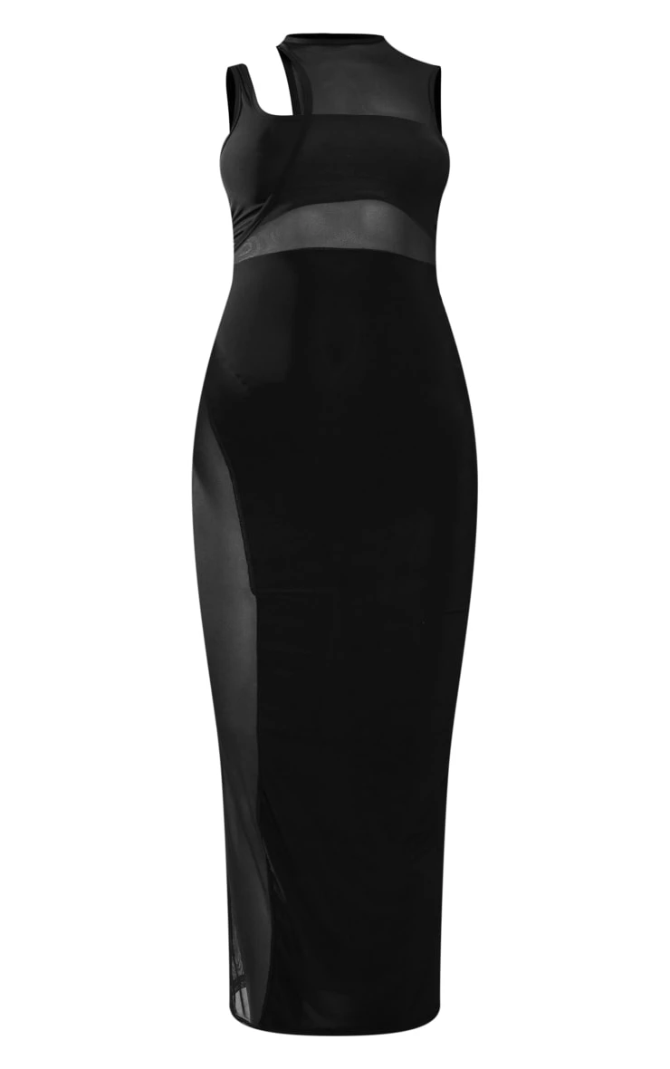 Black Slinky Mesh Insert Racer Midaxi Dress 7 Black Slinky Mesh Insert Racer Midaxi Dress - Image 5