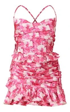 Hot Pink Floral Abstract Print Ruched Frill Detail Strappy Bodycon Dress -Cheap Dress Store 353cff7befb3982b4a4d2a8ae6eccb28830126f1 cmy1656 6