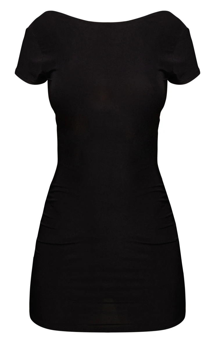 Black Slinky Short Sleeve Low Back Bodycon Dress 7 Black Slinky Short Sleeve Low Back Bodycon Dress - Image 5