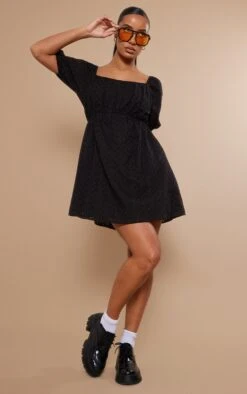 Black Broderie Anglaise Puff Sleeve Shift Dress -Cheap Dress Store 3b3f437f7a2aa6fc813d1153af822df49e3ba475 cnd4034 3
