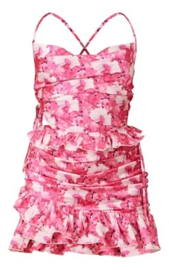 Hot Pink Floral Abstract Print Ruched Frill Detail Strappy Bodycon Dress -Cheap Dress Store 3f4e8ba525b07b4d4833d189a7e38b7ddf568f8b cmy1656 5
