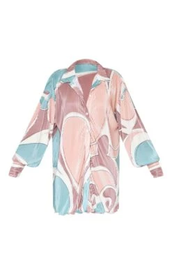 Stone Abstract Print Plisse Frill Hem Shirt Dress -Cheap Dress Store 3fcfc65656b640d4356fdc1ae54fc4150a81a5d2 cne2696 5