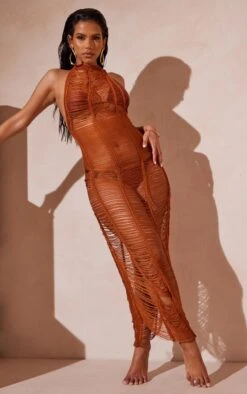 Tan Knitted Tassel Maxi Beach Dress