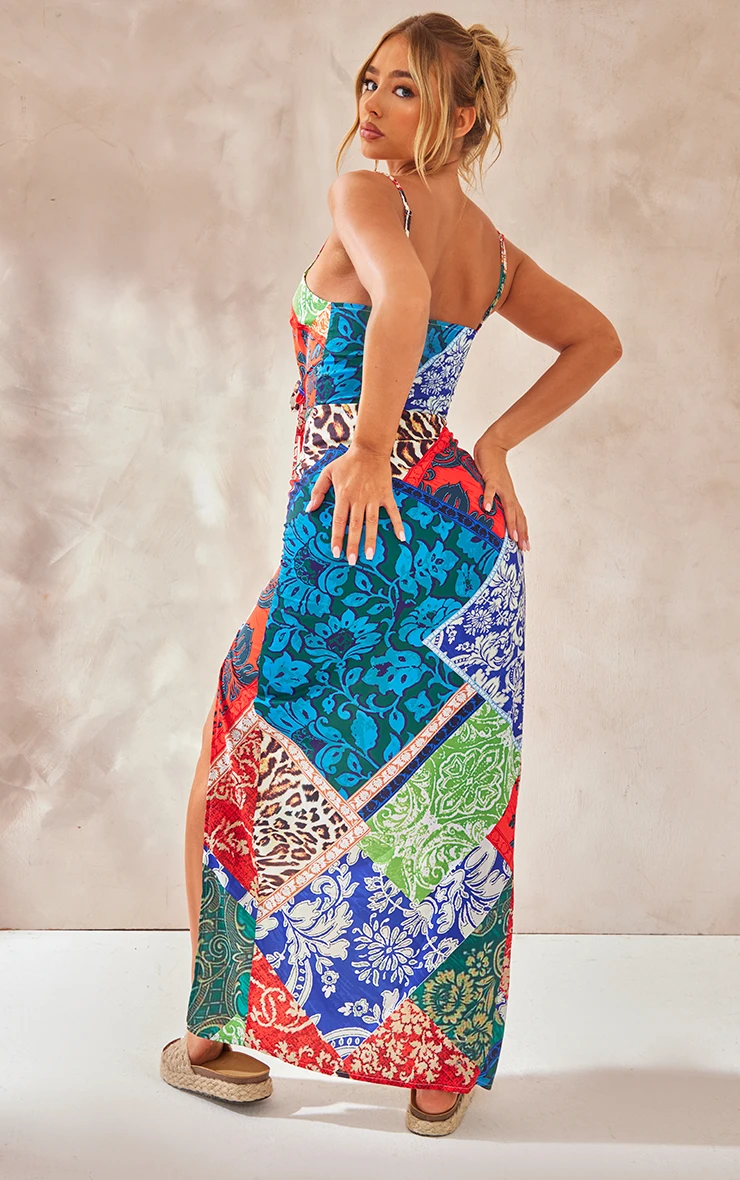 Multi Multi Paisley Print Asymmetric Tie Strappy Midaxi Dress 4 Multi Multi Paisley Print Asymmetric Tie Strappy Midaxi Dress - Image 2