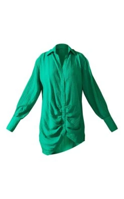 Green Textured Gathered Detail Long Sleeve Shirt Dress -Cheap Dress Store 41816ce7bd8177997b3ee4016b261bc7f85f4b1c cms6968 6