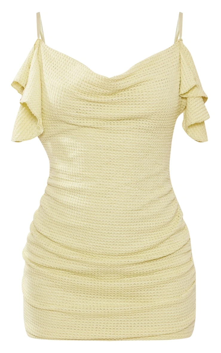 Lime Textured Frill Strappy Cowl Neck Bodycon Dress 7 Lime Textured Frill Strappy Cowl Neck Bodycon Dress - Image 5