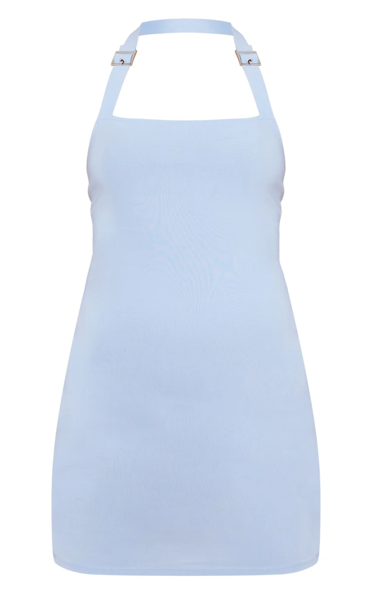 Blue Stretch Woven Buckle Detail Halter Bodycon Dress 7 Blue Stretch Woven Buckle Detail Halter Bodycon Dress - Image 5