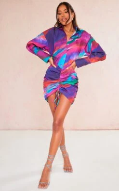 Multi Abstract Print Oversized Shirt Ruched Bodycon Dress -Cheap Dress Store 46f281aac96ae330b118bfa23b89a6fa5d0925dd cnd6340 3