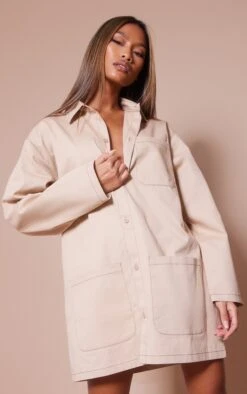 Sand Contrast Stitch Pocket Cargo Shirt Dress -Cheap Dress Store 4732ca0496165e395738b0670457b377440136c7 cnd1263 1