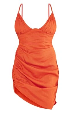 Rust Linen Look Plunge Pleated Detail Strappy Bodycon Dress -Cheap Dress Store 476b1f0554d50151a5c89d9dbe60d585a16eae70 cnd7670 5