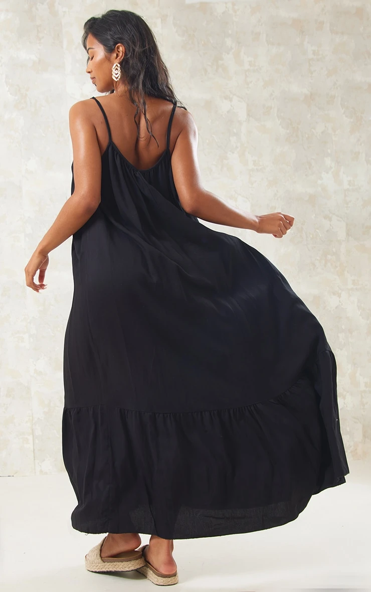 Black Strappy Pleated Tier Maxi Dress 4 Black Strappy Pleated Tier Maxi Dress - Image 2