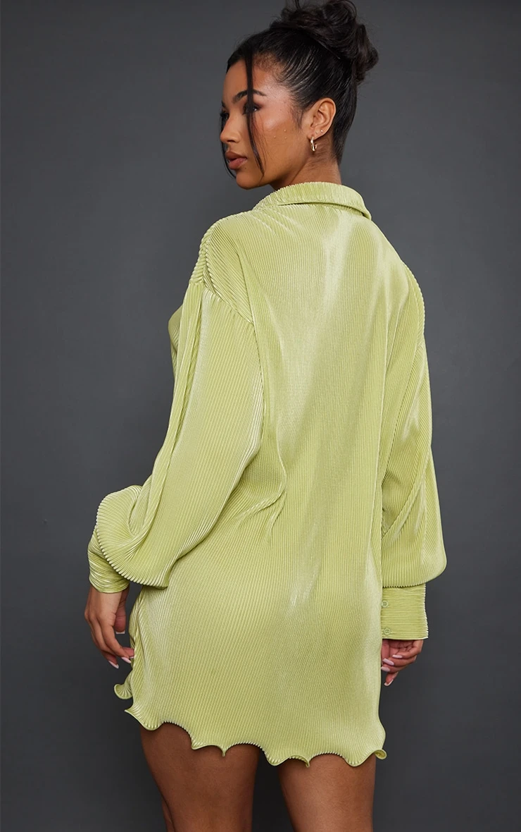 Lime Plisse Frill Hem Shirt Dress 4 Lime Plisse Frill Hem Shirt Dress - Image 2