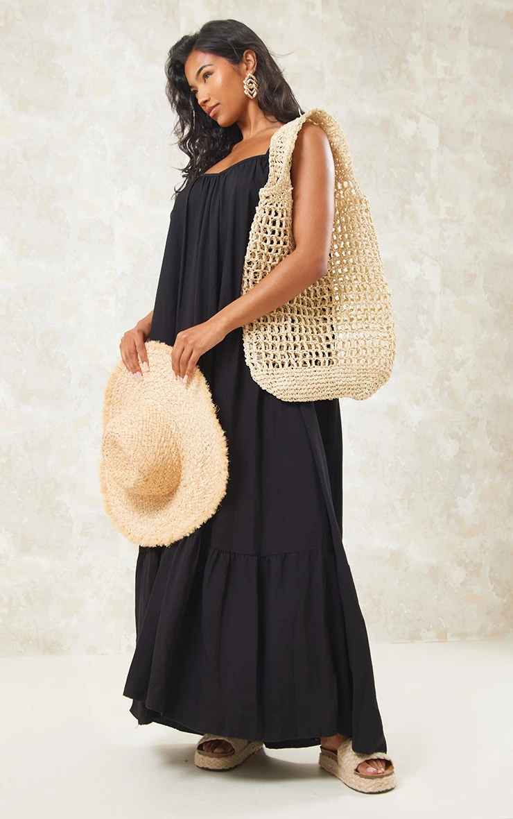 Black Strappy Pleated Tier Maxi Dress 7 Black Strappy Pleated Tier Maxi Dress - Image 5