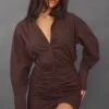 Chocolate Oversized Shirt Ruched Bodycon Dress